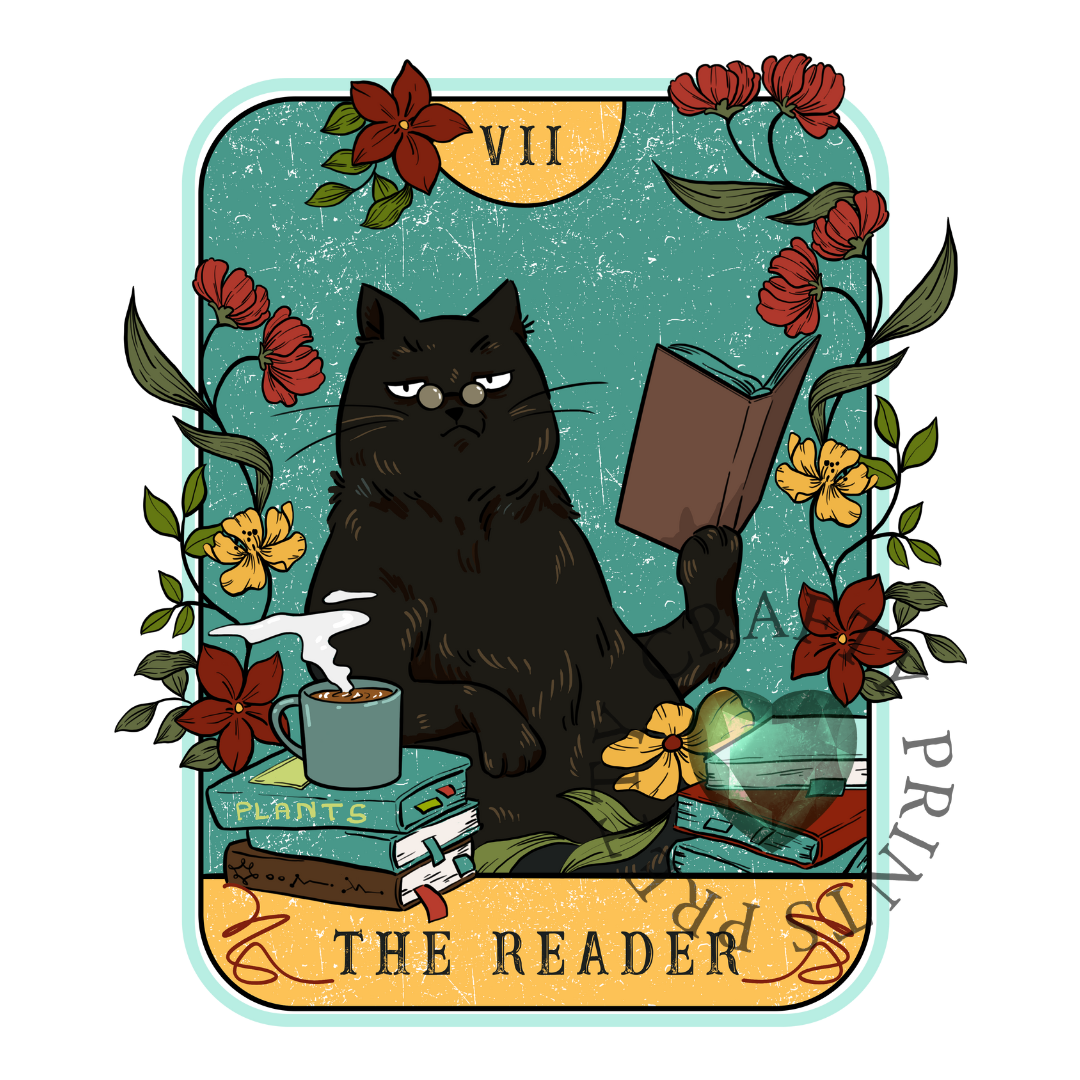 THE READER CAT UV DTF TRANSFER GLASS CAN DECAL