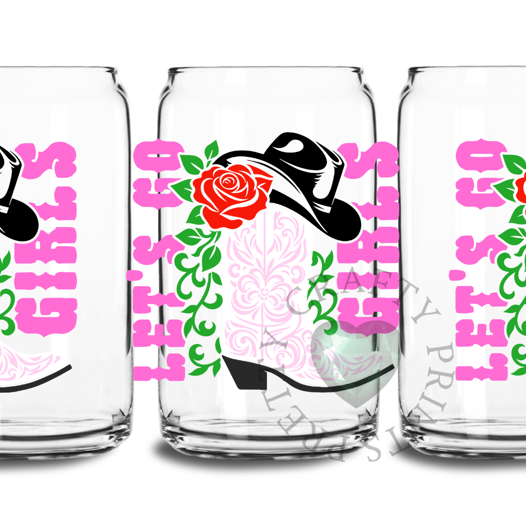 LET'S GO GIRLS RED ROSE UV DTF TRANSFER GLASS CAN DECAL