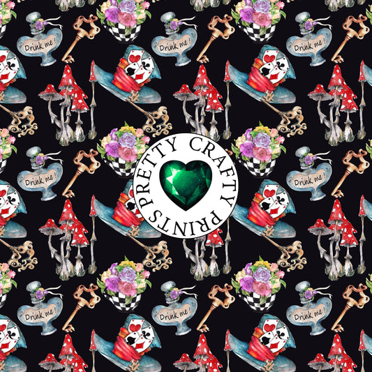 MAD HATTER ON BLACK ADHESIVE VINYL